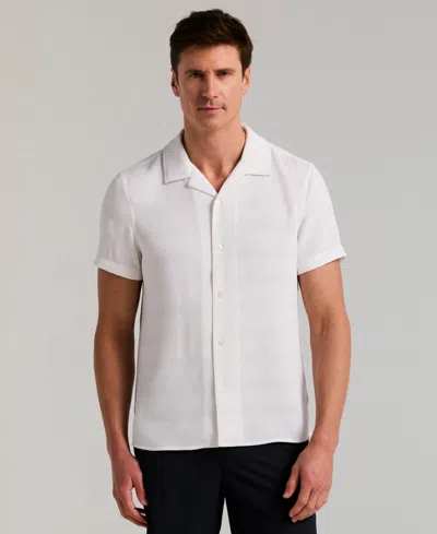 Perry Ellis Men's Dobby Stripe Camp Collar Shirt In White
