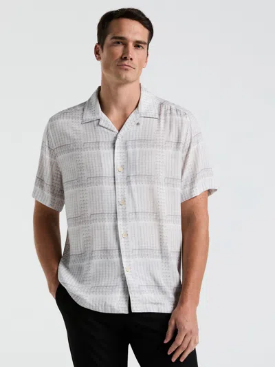Perry Ellis Men's Ecovero™ Camp Collar Textured Print Shirt In White