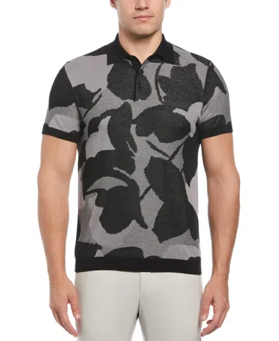 Perry Ellis Men's Floral Contrast Polo Shirt In Black