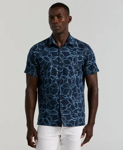 Perry Ellis Men's Floral Print Short Sleeve Linen Blend Shirt In Blue