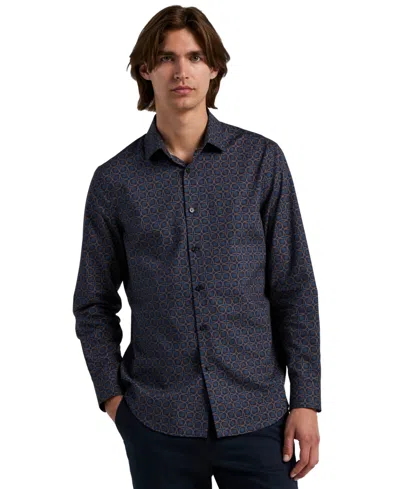 Perry Ellis Men's Floral-print Long-sleeve Classic-fit Shirt In Blue