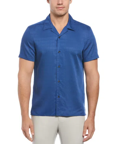 Perry Ellis Men's Geo Pattern Short Sleeve Button-front Camp Shirt In Blue Quart