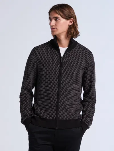 Perry Ellis Men's Geometric Jacquard Zip Sweater In Black