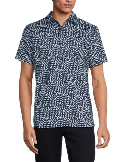 Perry Ellis Men's Geometric Print Short Sleeve Shirt In Dark Sapphire