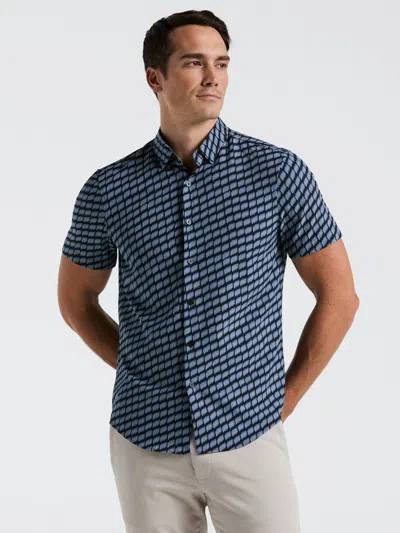 Perry Ellis Men's Slim Fit Hash Mark Short Sleeve Button-front Shirt In Dark Sapphire