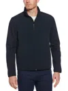 Perry Ellis Men's Heathered Full Zip Mock Neck Fleece Jacket In Blue
