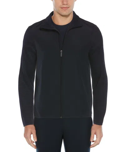 Perry Ellis Men's Heathered Full Zip Mock Neck Fleece Jacket In Dark Sapphire,blue