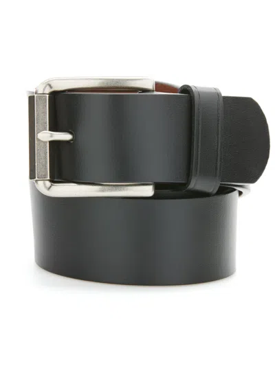 Perry Ellis Men's Hex Roller Black Leather Belt With Silver Buckle, Size 32, 100% Leather, Regular