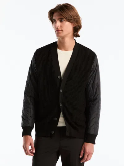 Perry Ellis Men's Hybrid Quilted Sleeve Cardigan Sweater In Black