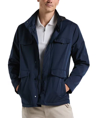 Perry Ellis Men's Iridescent Twill 6-pocket Hooded Jacket In Dark Sapphire,blue