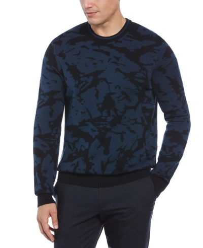 Perry Ellis Men's Jacquard Camo Crewneck Pullover Sweater In Titan