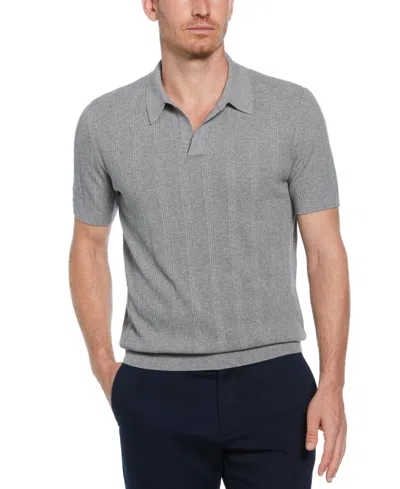 Perry Ellis Men's Johnny Collar Stripe Polo Shirt In Smoke Heather