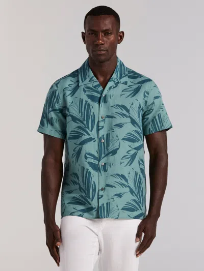 Perry Ellis Men's Leaf Print Camp Collar Shirt In Arctic,blue