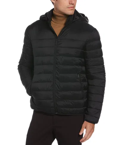 Perry Ellis Men's Lightweight Hooded Puffer Jacket In Black