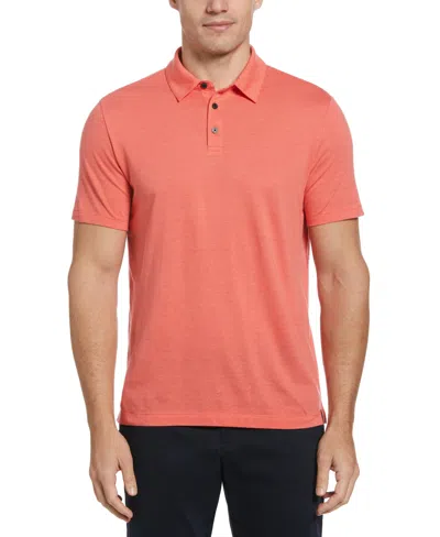 Perry Ellis Men's Linen Blend Stripe Polo In Bittersweet,orange