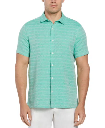 Perry Ellis Men's Linen Blend Textured Shirt In Deep Mint,green