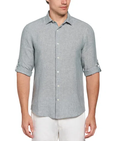 Perry Ellis Men's Linen Dress Shirt In Goblin Blue
