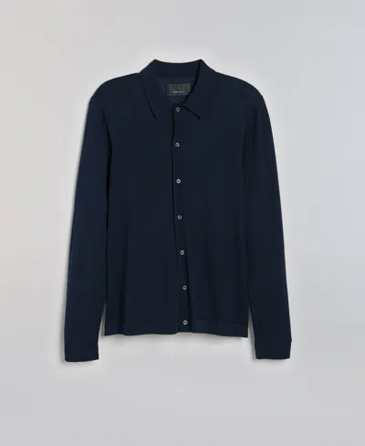 Perry Ellis Men's Merino Blend Button-through Polo Cardigan Sweater In Blue
