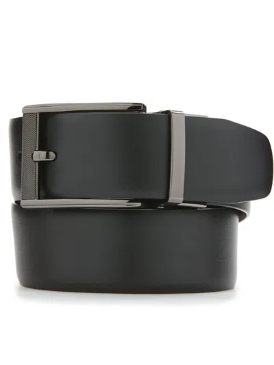 Perry Ellis Men's Mesh Buckle Black Leather Belt, Size Small, Regular