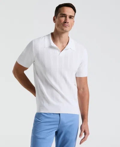 Perry Ellis Men's Mesh Stripe Sweater Polo In Bright White