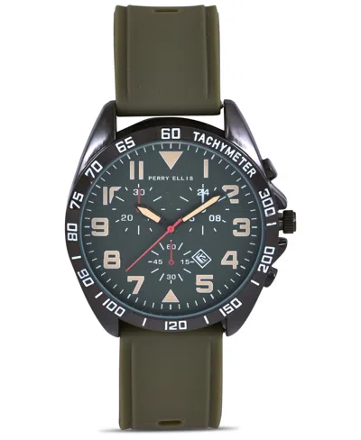 Perry Ellis Men's Olive Silicone Strap Sport Watch In Olive,green