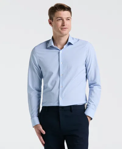 Perry Ellis Men's Performance Tech Striped Print Dress Shirt In Slate Blue
