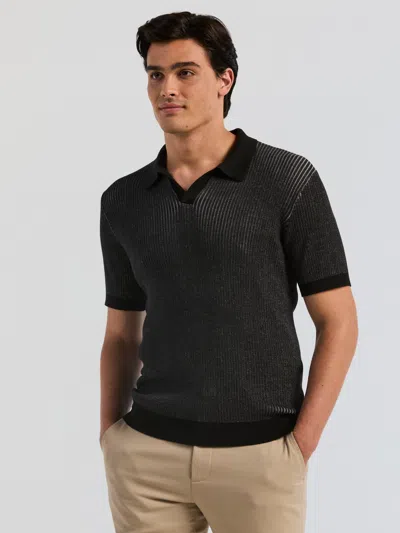 Perry Ellis Men's Plaited Rib Open Sweater Polo In Black