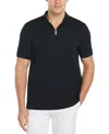 Perry Ellis Men's Quarter Zip Ribbed Polo In Dark Sapphire,blue
