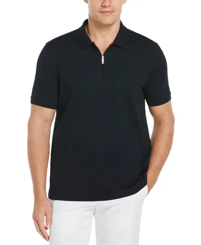 Perry Ellis Men's Quarter Zip Ribbed Polo In Dark Sapphire,blue