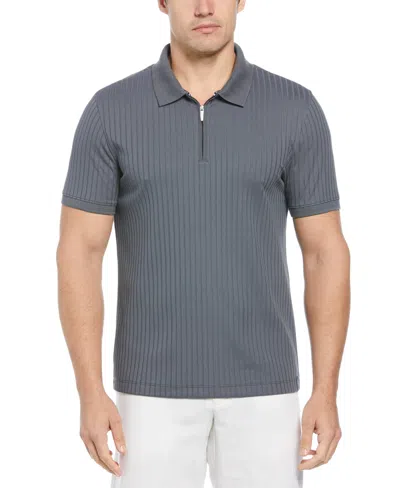 Perry Ellis Men's Quarter Zip Ribbed Polo In Turbulence,gray