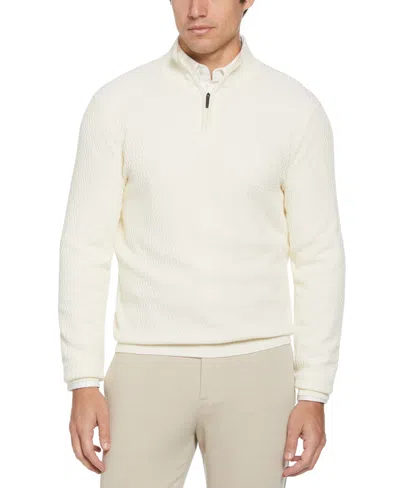 Perry Ellis Men's Ribbed Mock Neck Quarter Zip Sweater In Cream,white