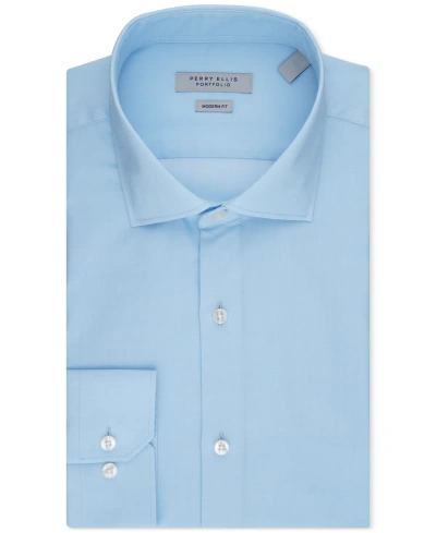 Perry Ellis Men's Modern-fit Lux Twill Solid Dress Shirt In Blue