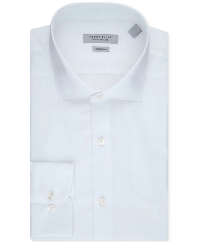 Perry Ellis Men's Modern-fit Lux Twill Solid Dress Shirt In White