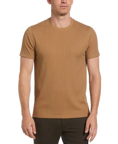 Perry Ellis Men's Rib Knit Crew Neck T-shirt In Otter,brown