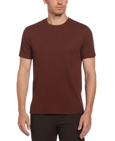 Perry Ellis Men's Rib Knit Crew Neck T-shirt In Rum Raisin,red