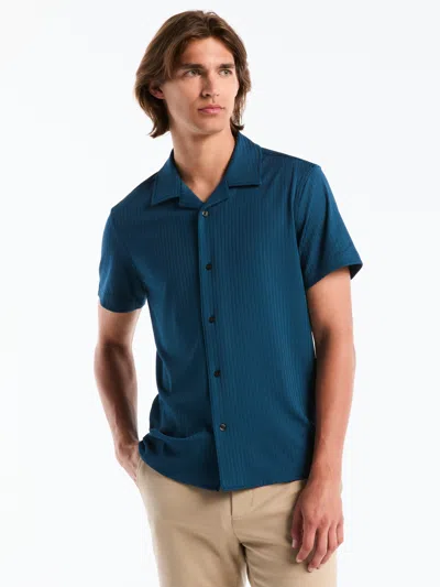 Perry Ellis Men's Ribbed Camp Collar Knit Shirt In Blue