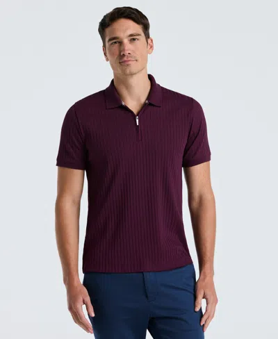 PERRY ELLIS MEN'S RIBBED QUARTER ZIP POLO