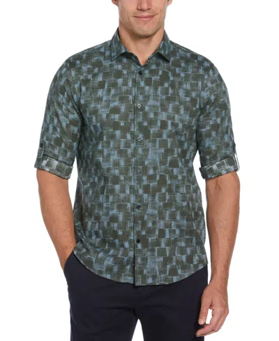 Perry Ellis Men's Rolled Sleeve Button-front Geo Print Shirt In Cilantro