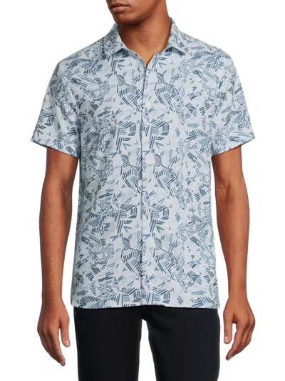 Perry Ellis Men's Short Sleeve Abstract Button Down Shirt In Celestial