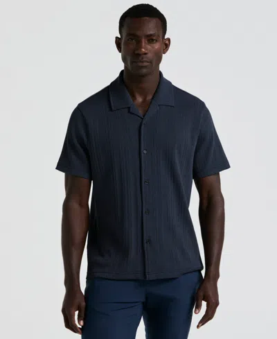 Perry Ellis Men's Short Sleeve Striped Button-front Camp Shirt In Dark Sapphire