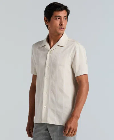 Perry Ellis Men's Short Sleeve Striped Button-front Camp Shirt In White