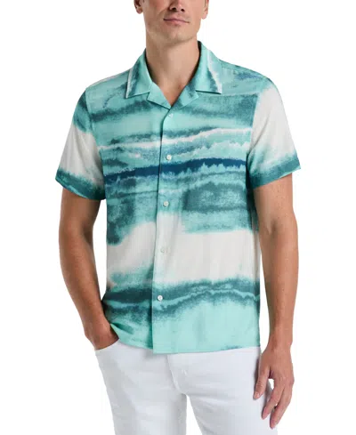 PERRY ELLIS MEN'S SHORT SLEEVE WAVE PRINT BUTTON-FRONT CAMP SHIRT