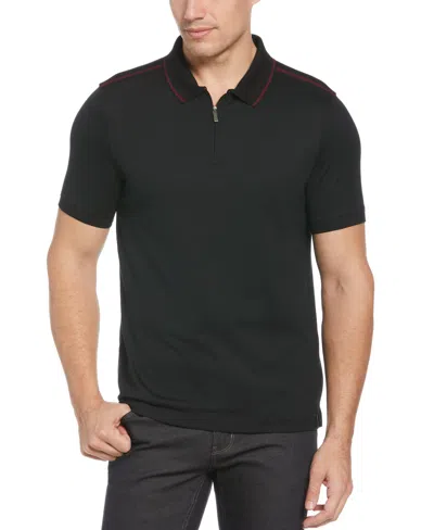 Perry Ellis Men's Shoulder Tape Zip Polo In Black