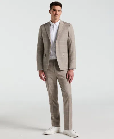 Perry Ellis Men's Skinny Fit Windowpane Pattern Suit Pants In Tan,beige