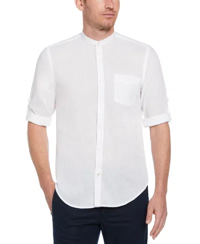Perry Ellis Men's Slim Fit Banded Collar Rolled Sleeve Shirt In Bright White