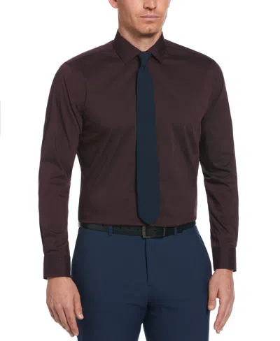Perry Ellis Men's Slim Fit Solid Dress Shirt In Dark Burgundy,pink