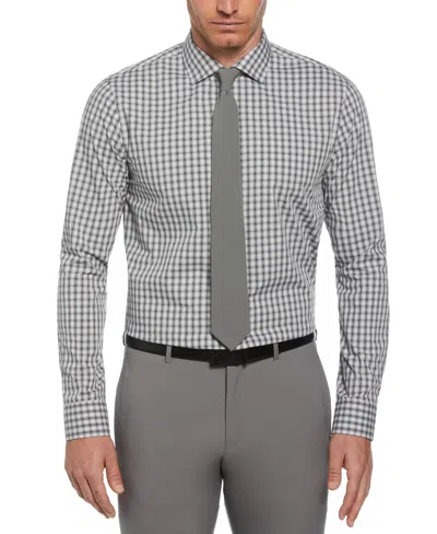 Perry Ellis Men's Slim Fit Button-down Haven Ombre Checkered Plaid Dress Shirt In Grey,gray