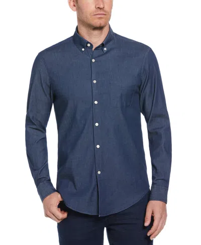 Perry Ellis Men's Slim Fit Denim-like Button Down Woven Shirt In Blue Dust