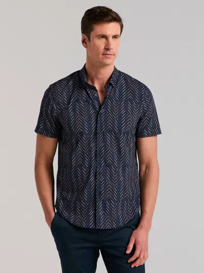 Perry Ellis Men's Slim Fit Herringbone Square Print Shirt In Cadet,purple