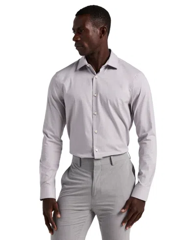 Perry Ellis Men's Slim Fit Long Sleeve Button-front Dobby Cotton Shirt In Gray